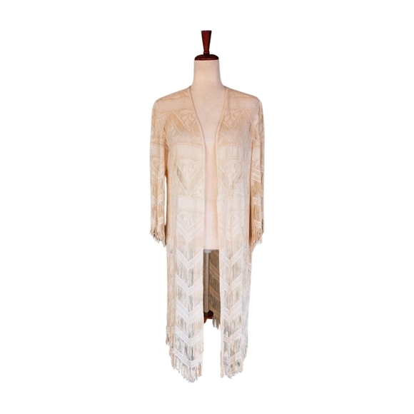 Vintage Lillie Rubin Gold Metallic Fringe Open Front Duster Size Medium - Picture 4 of 11